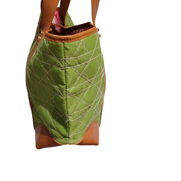 Lilly Pulitzer Quilted Lime Green Canvas Tote Off The Wagon Medium Shoulder Bag - Picture 4 of 10